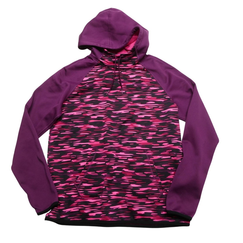 Nike Hoodie Womens Medium Purple Camo Therma-Fit Fleece Kangaroo Pocket Pullover